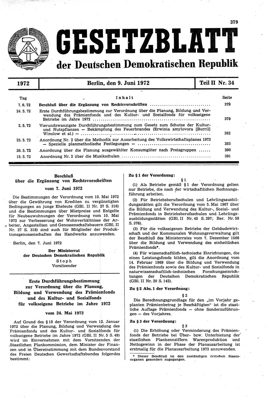Gesetzblatt (GBl.) der Deutschen Demokratischen Republik (DDR) Teil ⅠⅠ 1972, Seite 379 (GBl. DDR ⅠⅠ 1972, S. 379)