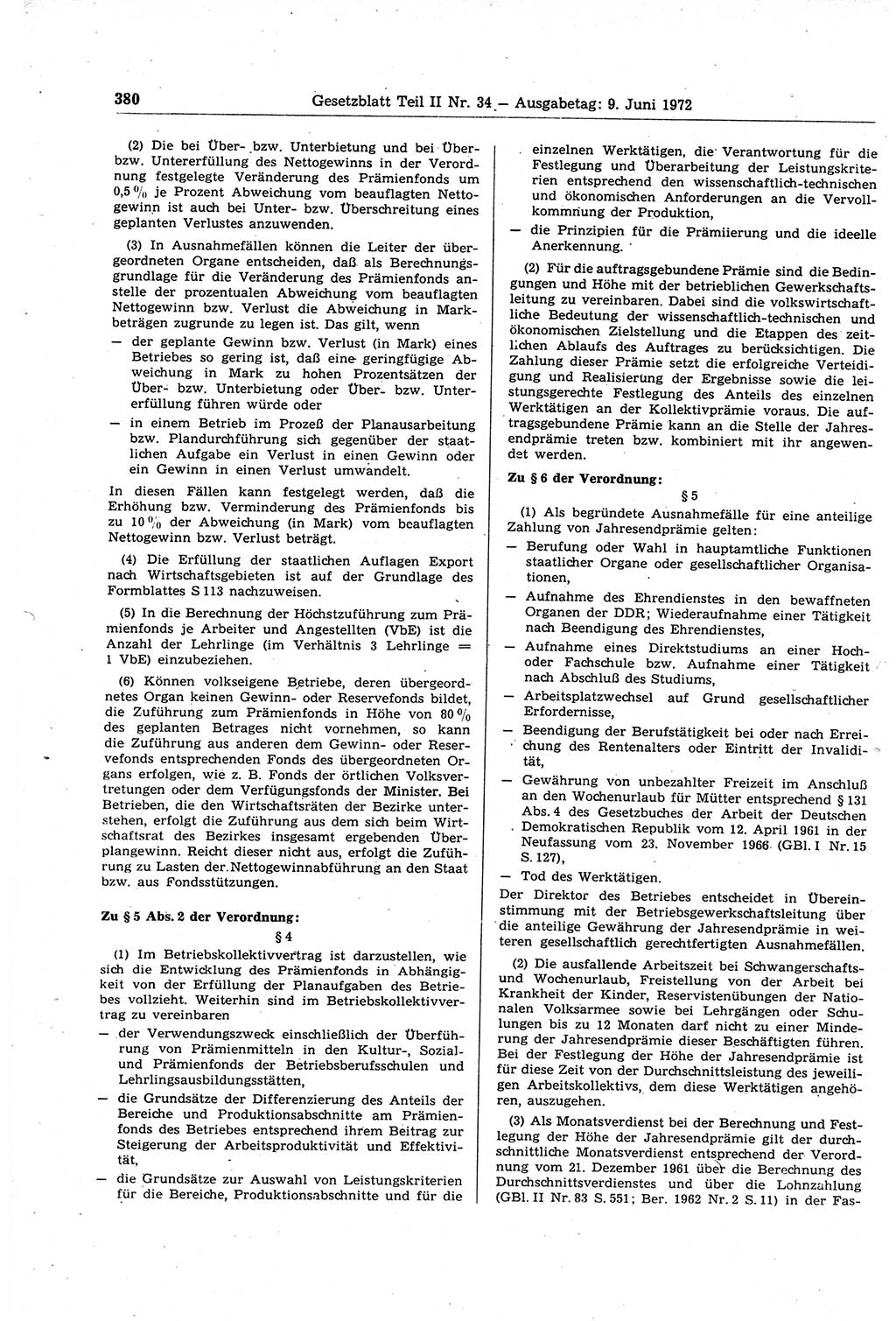 Gesetzblatt (GBl.) der Deutschen Demokratischen Republik (DDR) Teil ⅠⅠ 1972, Seite 380 (GBl. DDR ⅠⅠ 1972, S. 380)