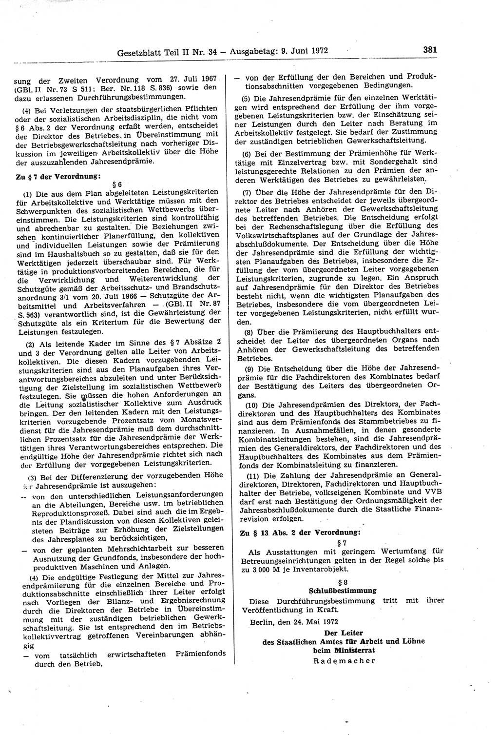 Gesetzblatt (GBl.) der Deutschen Demokratischen Republik (DDR) Teil ⅠⅠ 1972, Seite 381 (GBl. DDR ⅠⅠ 1972, S. 381)