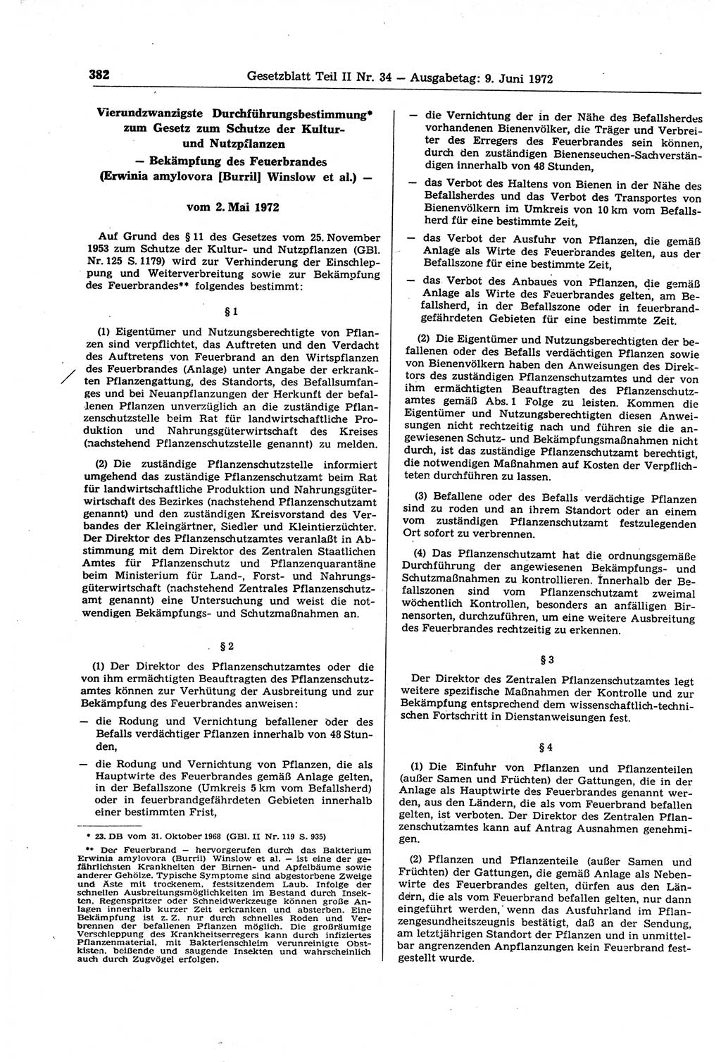 Gesetzblatt (GBl.) der Deutschen Demokratischen Republik (DDR) Teil ⅠⅠ 1972, Seite 382 (GBl. DDR ⅠⅠ 1972, S. 382)