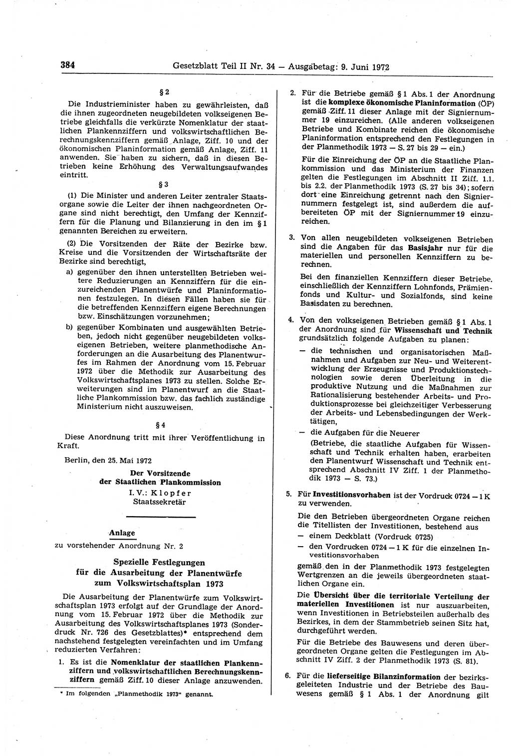 Gesetzblatt (GBl.) der Deutschen Demokratischen Republik (DDR) Teil ⅠⅠ 1972, Seite 384 (GBl. DDR ⅠⅠ 1972, S. 384)