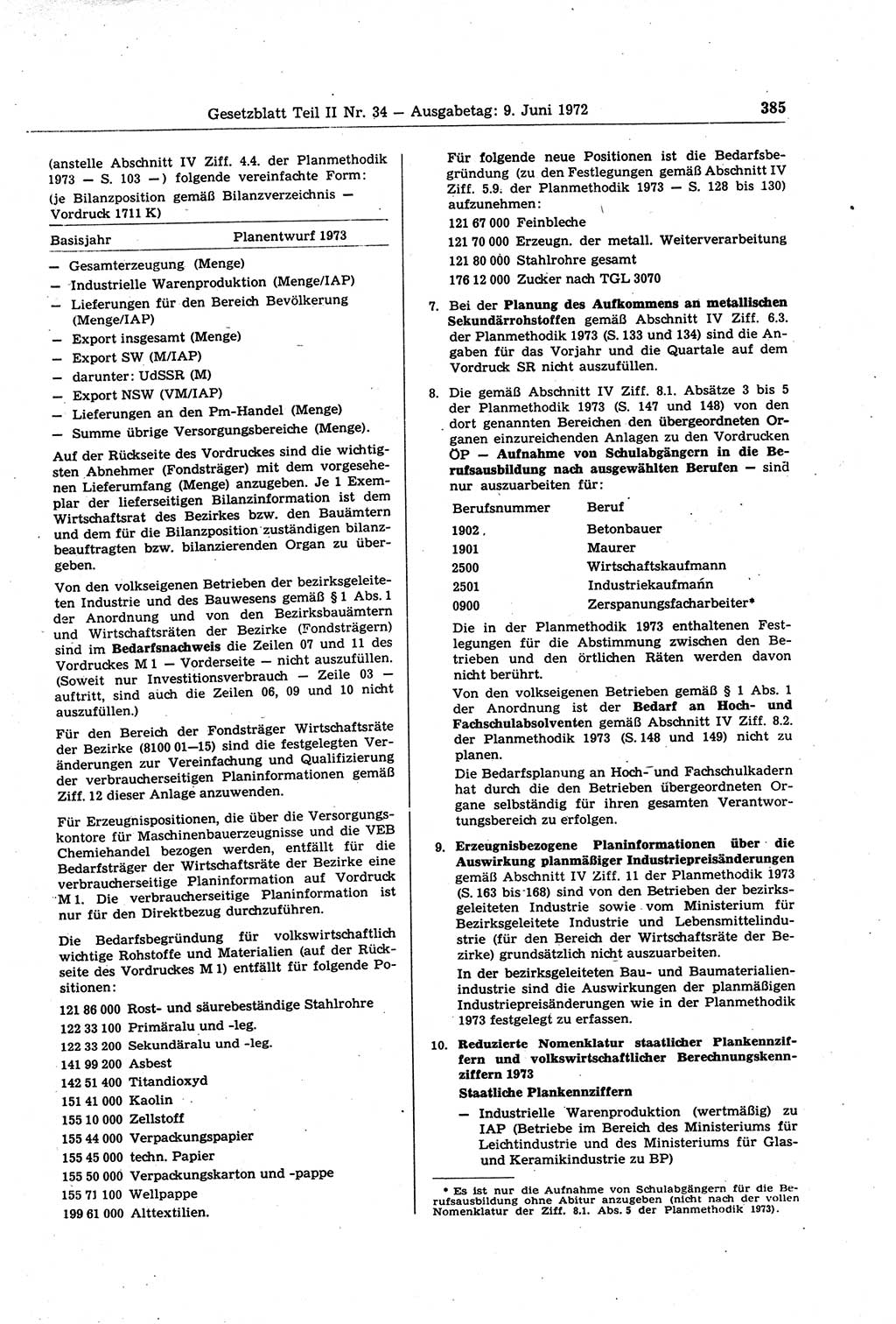 Gesetzblatt (GBl.) der Deutschen Demokratischen Republik (DDR) Teil ⅠⅠ 1972, Seite 385 (GBl. DDR ⅠⅠ 1972, S. 385)