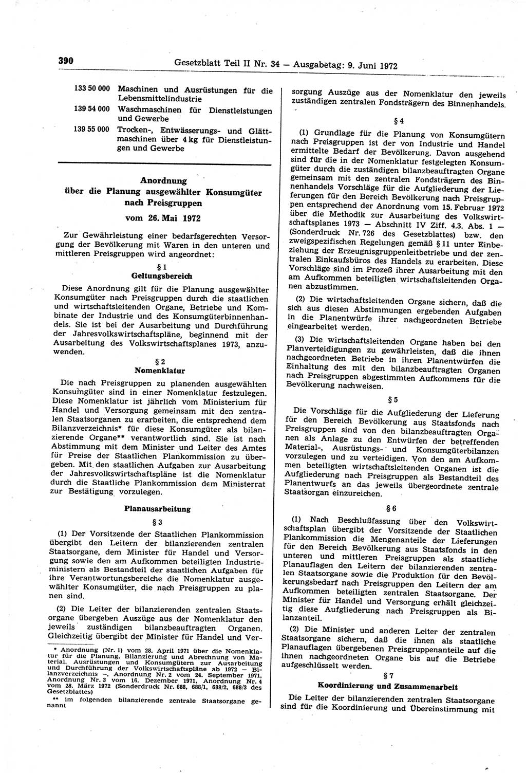 Gesetzblatt (GBl.) der Deutschen Demokratischen Republik (DDR) Teil ⅠⅠ 1972, Seite 390 (GBl. DDR ⅠⅠ 1972, S. 390)
