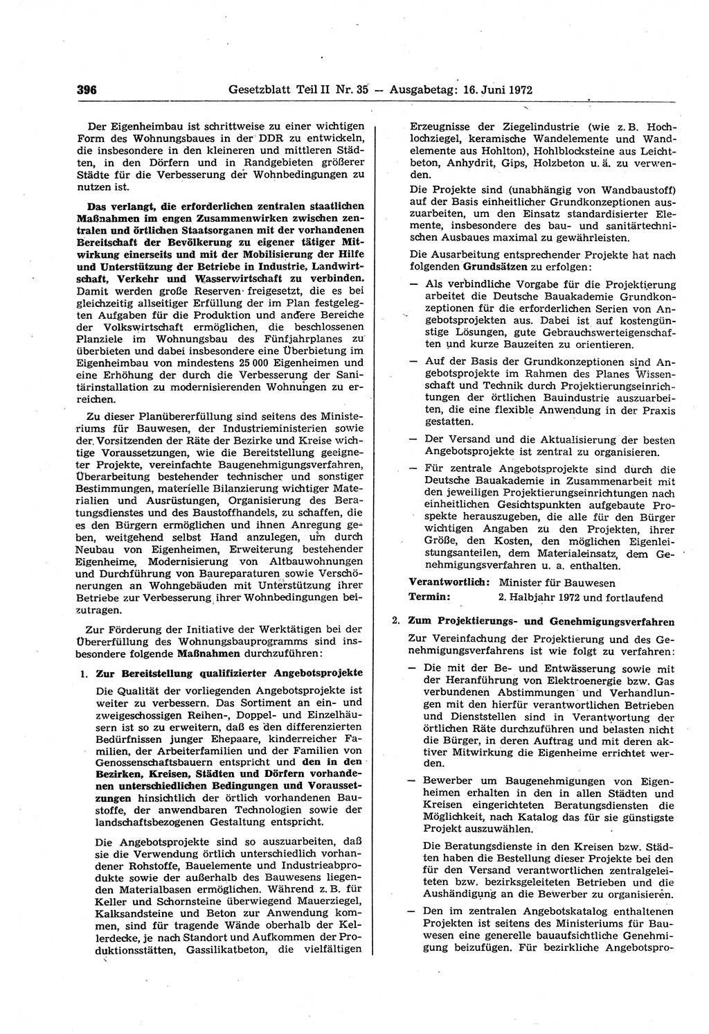 Gesetzblatt (GBl.) der Deutschen Demokratischen Republik (DDR) Teil ⅠⅠ 1972, Seite 396 (GBl. DDR ⅠⅠ 1972, S. 396)