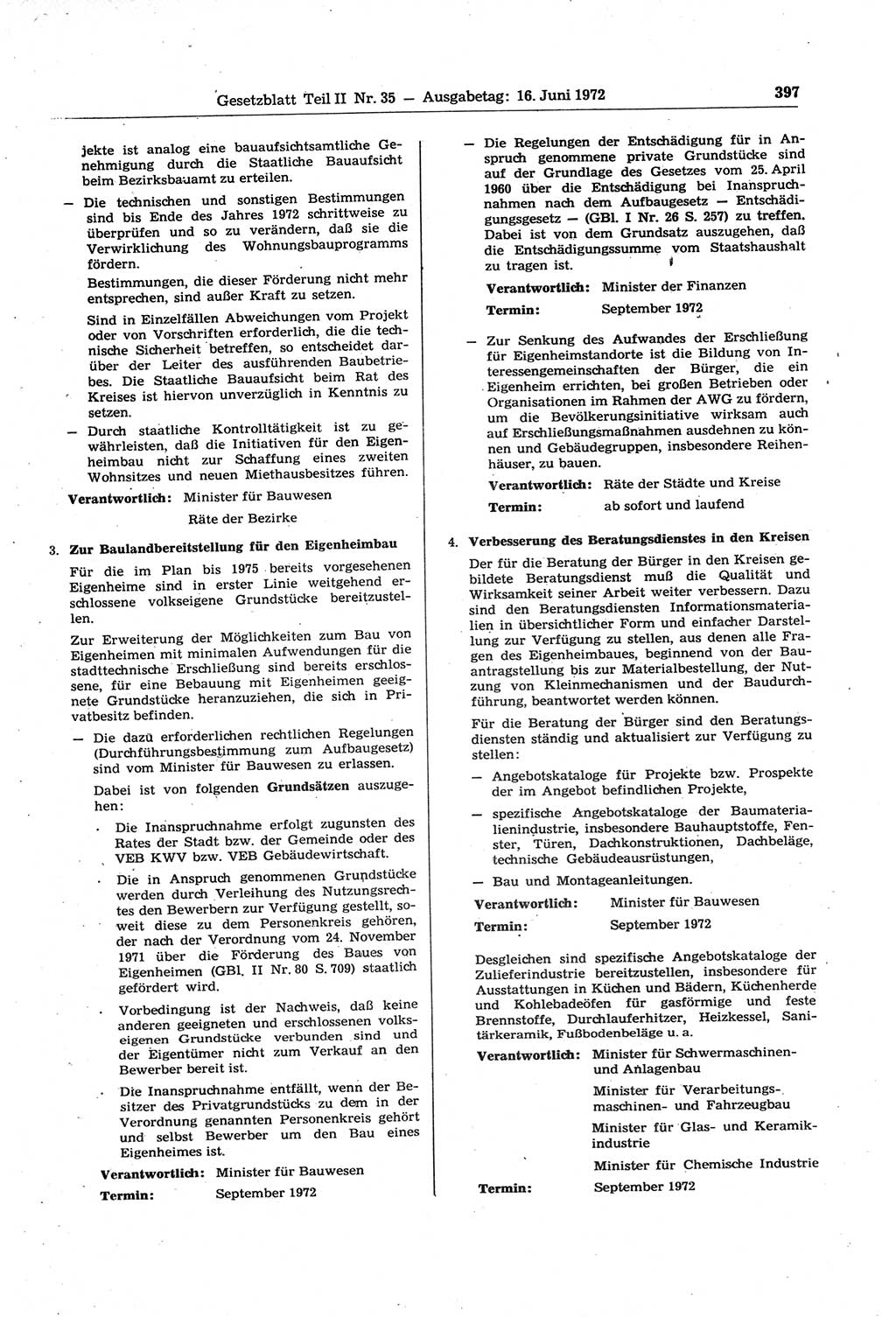 Gesetzblatt (GBl.) der Deutschen Demokratischen Republik (DDR) Teil ⅠⅠ 1972, Seite 397 (GBl. DDR ⅠⅠ 1972, S. 397)