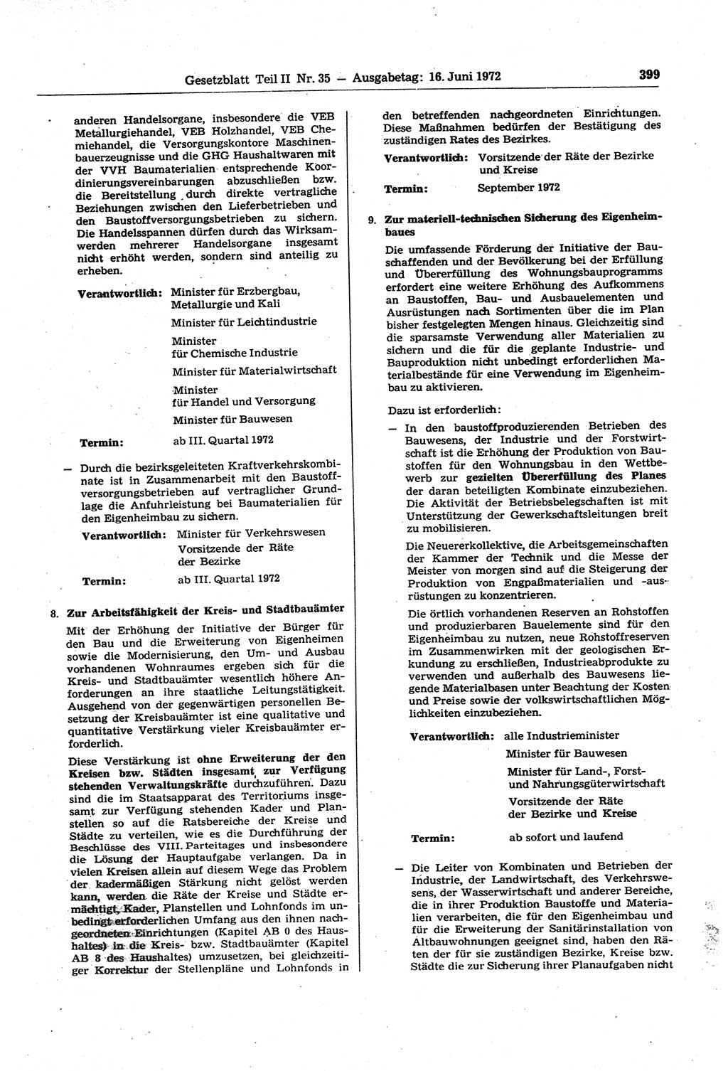 Gesetzblatt (GBl.) der Deutschen Demokratischen Republik (DDR) Teil ⅠⅠ 1972, Seite 399 (GBl. DDR ⅠⅠ 1972, S. 399)