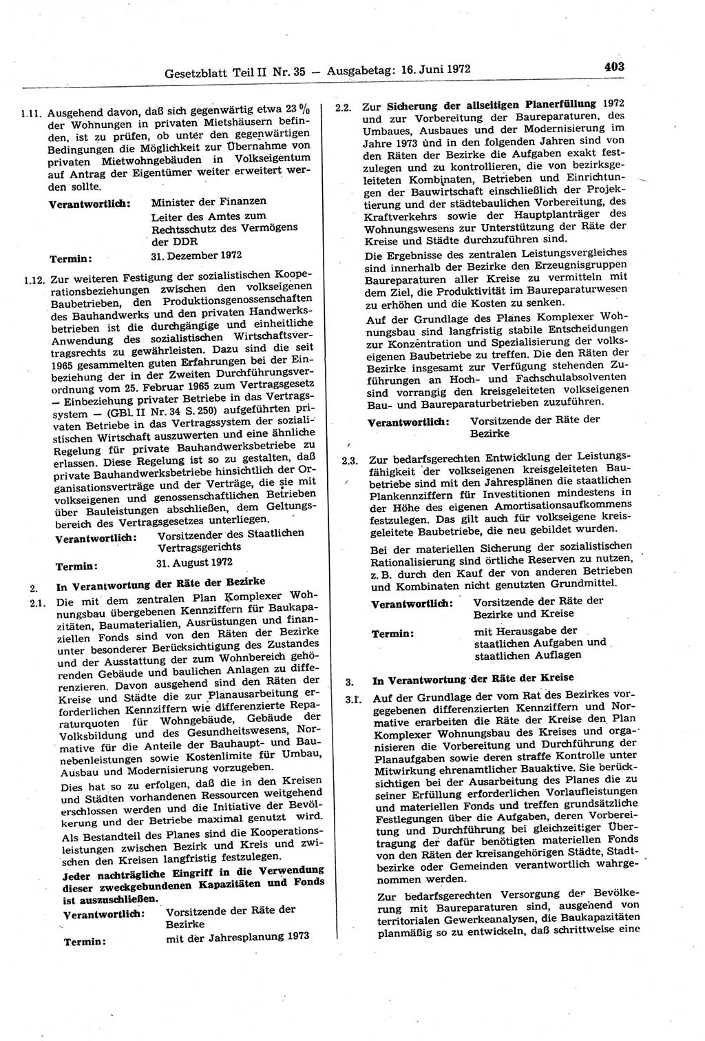 Gesetzblatt (GBl.) der Deutschen Demokratischen Republik (DDR) Teil ⅠⅠ 1972, Seite 403 (GBl. DDR ⅠⅠ 1972, S. 403)