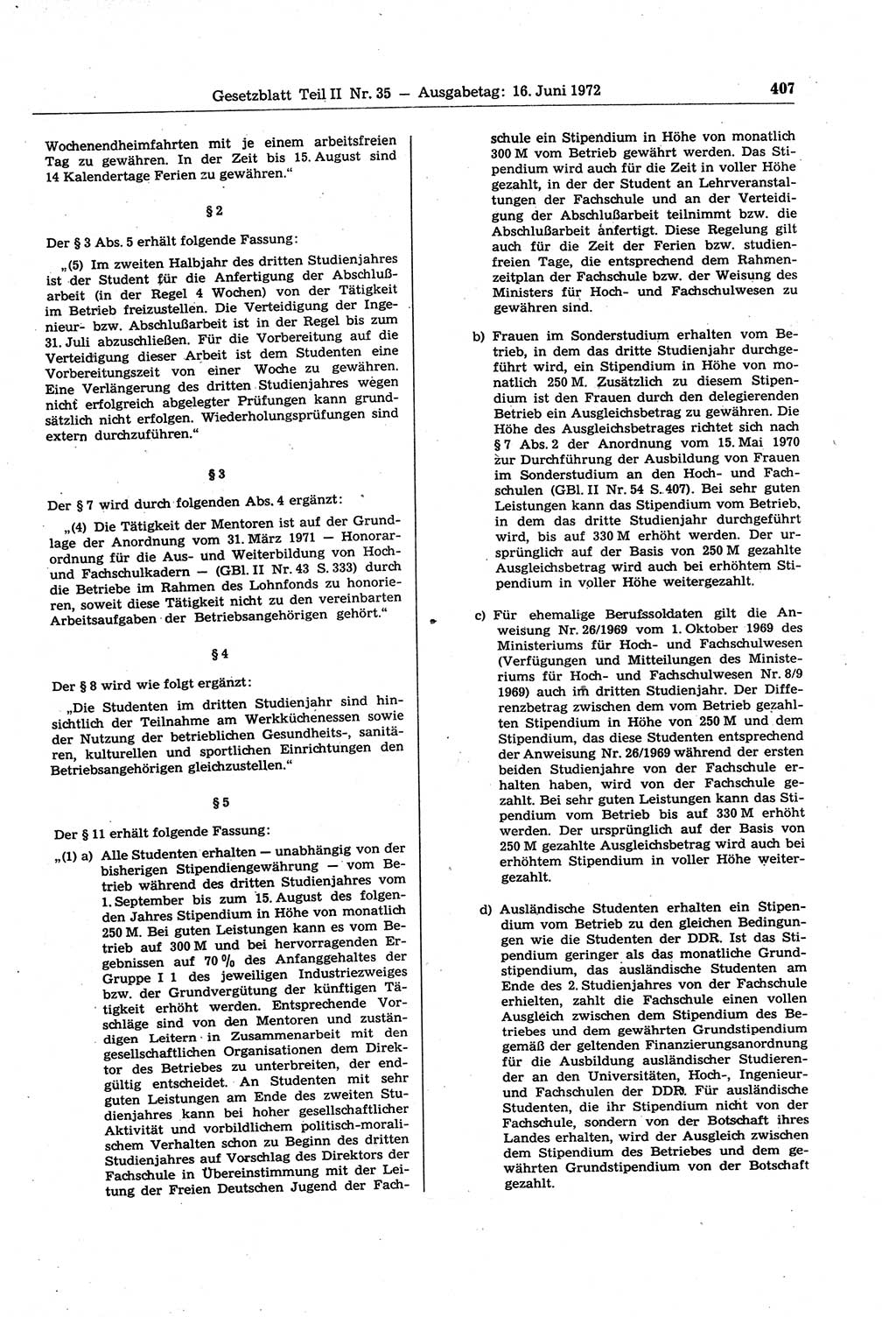 Gesetzblatt (GBl.) der Deutschen Demokratischen Republik (DDR) Teil ⅠⅠ 1972, Seite 407 (GBl. DDR ⅠⅠ 1972, S. 407)