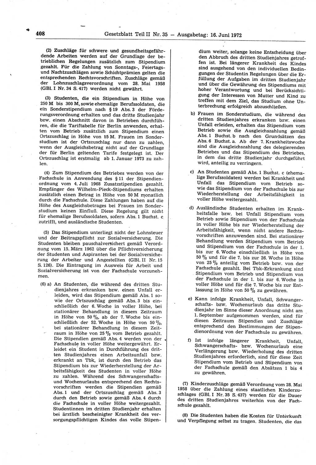 Gesetzblatt (GBl.) der Deutschen Demokratischen Republik (DDR) Teil ⅠⅠ 1972, Seite 408 (GBl. DDR ⅠⅠ 1972, S. 408)