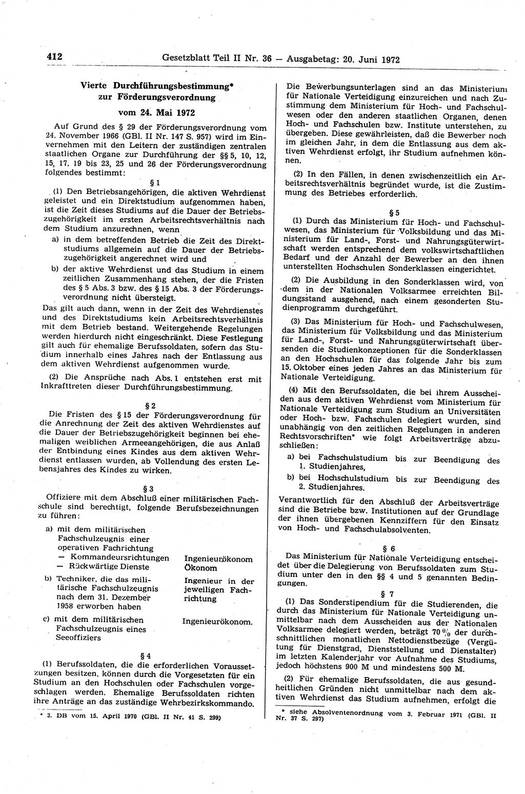 Gesetzblatt (GBl.) der Deutschen Demokratischen Republik (DDR) Teil ⅠⅠ 1972, Seite 412 (GBl. DDR ⅠⅠ 1972, S. 412)
