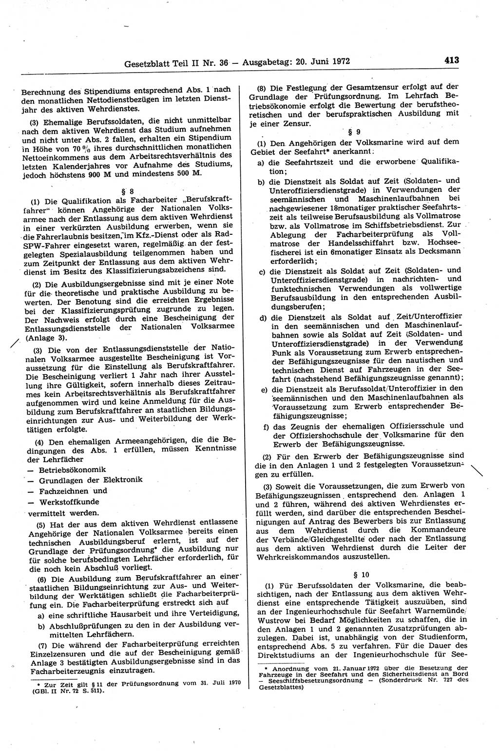 Gesetzblatt (GBl.) der Deutschen Demokratischen Republik (DDR) Teil ⅠⅠ 1972, Seite 413 (GBl. DDR ⅠⅠ 1972, S. 413)