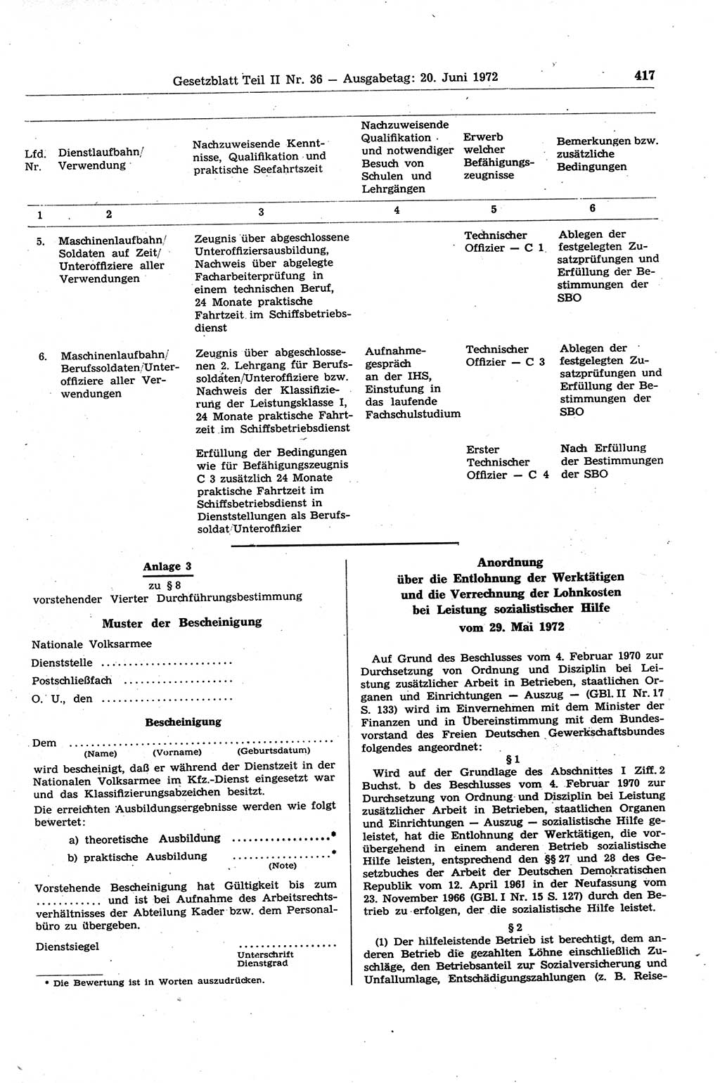 Gesetzblatt (GBl.) der Deutschen Demokratischen Republik (DDR) Teil ⅠⅠ 1972, Seite 417 (GBl. DDR ⅠⅠ 1972, S. 417)