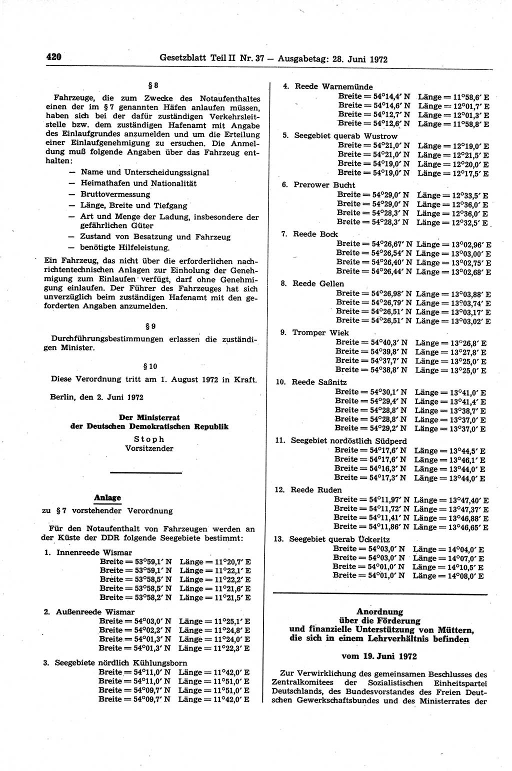 Gesetzblatt (GBl.) der Deutschen Demokratischen Republik (DDR) Teil ⅠⅠ 1972, Seite 420 (GBl. DDR ⅠⅠ 1972, S. 420)