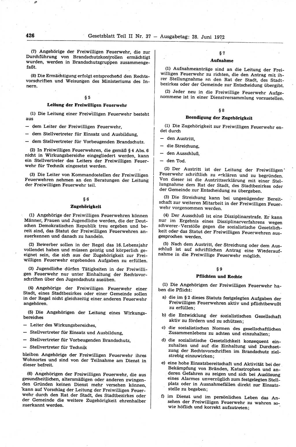 Gesetzblatt (GBl.) der Deutschen Demokratischen Republik (DDR) Teil ⅠⅠ 1972, Seite 426 (GBl. DDR ⅠⅠ 1972, S. 426)