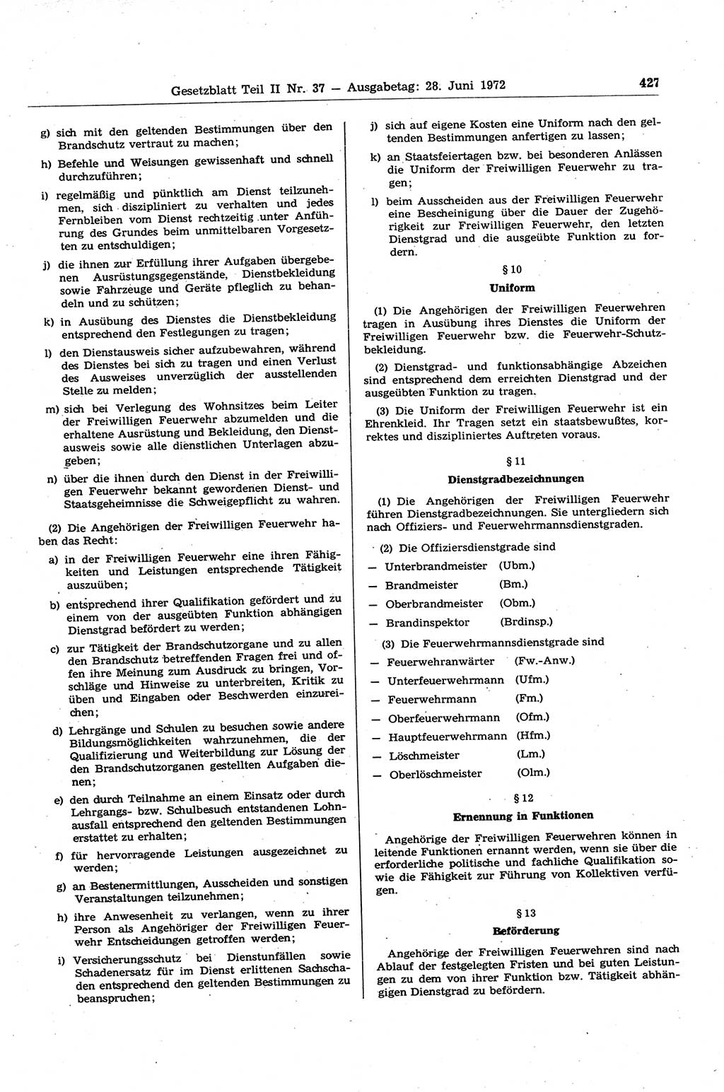 Gesetzblatt (GBl.) der Deutschen Demokratischen Republik (DDR) Teil ⅠⅠ 1972, Seite 427 (GBl. DDR ⅠⅠ 1972, S. 427)