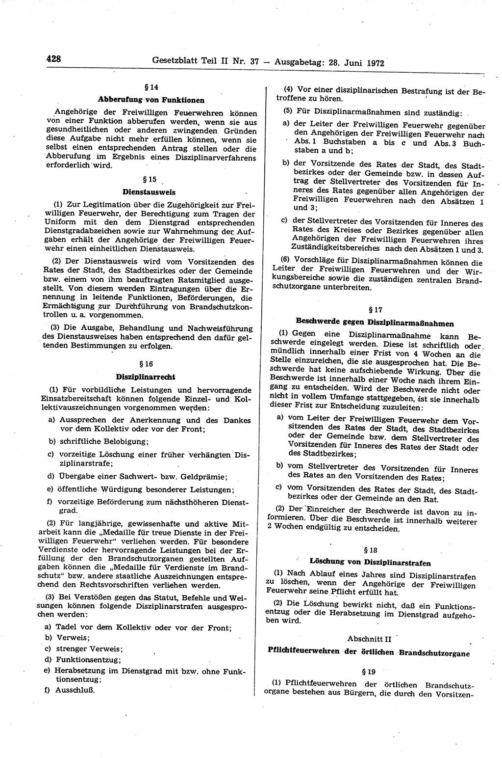 Gesetzblatt (GBl.) der Deutschen Demokratischen Republik (DDR) Teil ⅠⅠ 1972, Seite 428 (GBl. DDR ⅠⅠ 1972, S. 428)