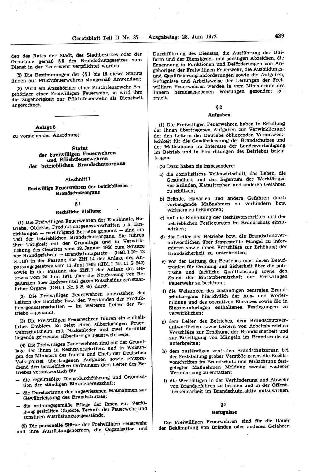 Gesetzblatt (GBl.) der Deutschen Demokratischen Republik (DDR) Teil ⅠⅠ 1972, Seite 429 (GBl. DDR ⅠⅠ 1972, S. 429)