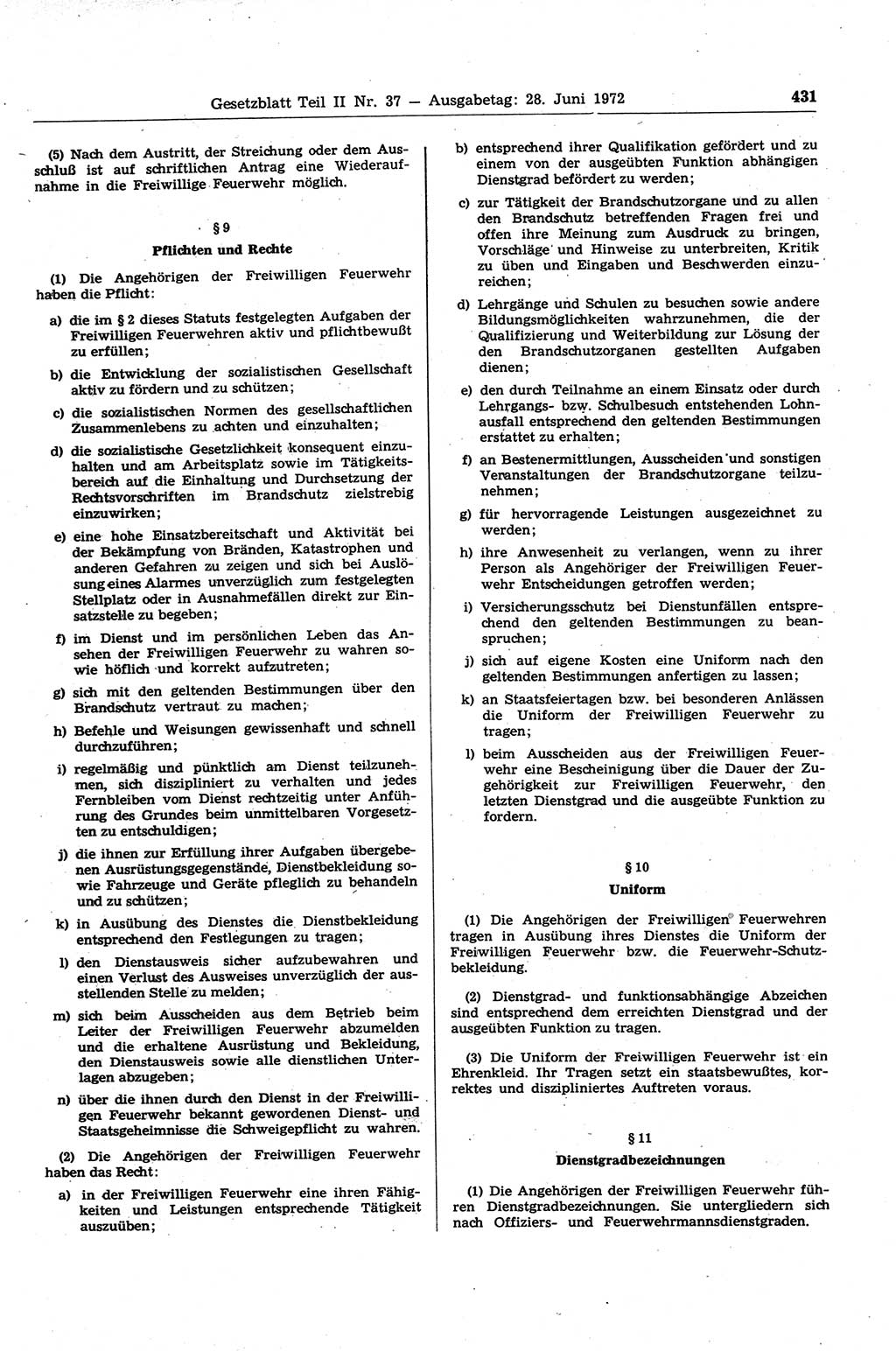 Gesetzblatt (GBl.) der Deutschen Demokratischen Republik (DDR) Teil ⅠⅠ 1972, Seite 431 (GBl. DDR ⅠⅠ 1972, S. 431)