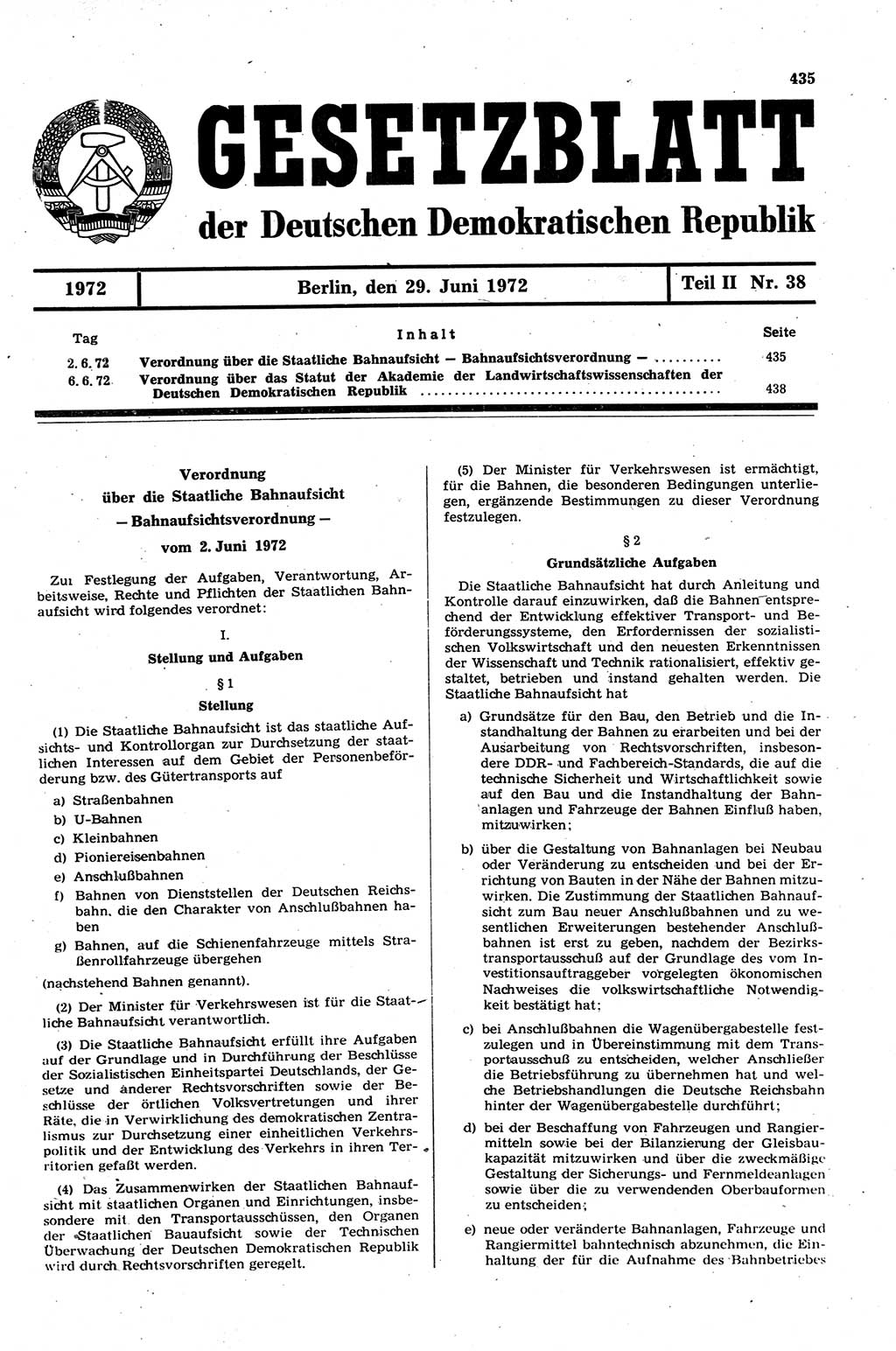 Gesetzblatt (GBl.) der Deutschen Demokratischen Republik (DDR) Teil ⅠⅠ 1972, Seite 435 (GBl. DDR ⅠⅠ 1972, S. 435)
