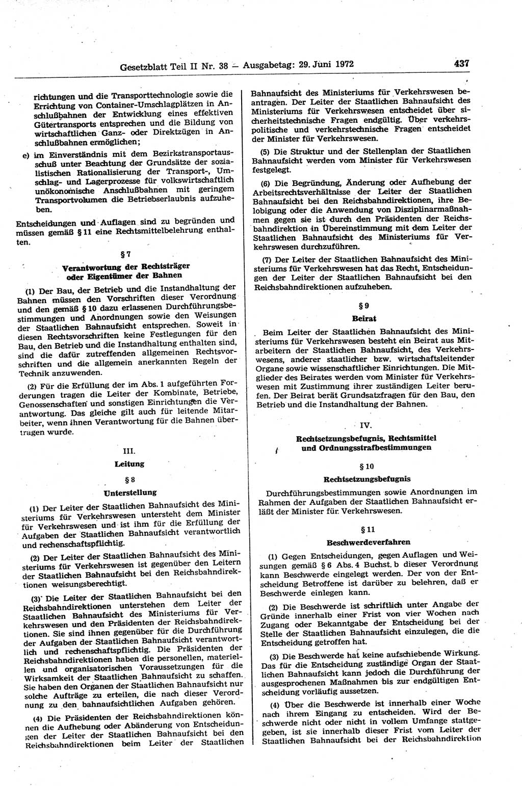 Gesetzblatt (GBl.) der Deutschen Demokratischen Republik (DDR) Teil ⅠⅠ 1972, Seite 437 (GBl. DDR ⅠⅠ 1972, S. 437)