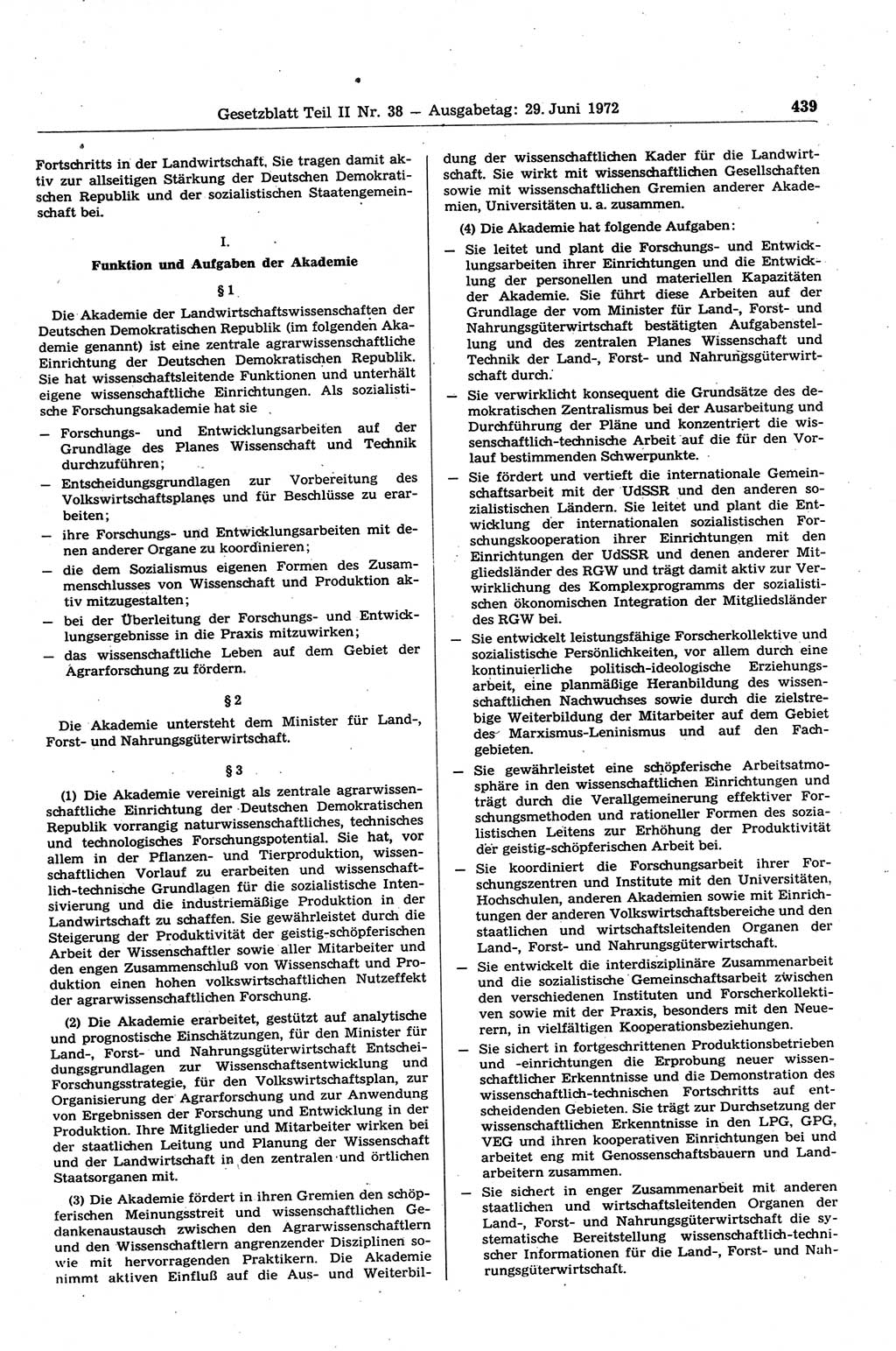 Gesetzblatt (GBl.) der Deutschen Demokratischen Republik (DDR) Teil ⅠⅠ 1972, Seite 439 (GBl. DDR ⅠⅠ 1972, S. 439)