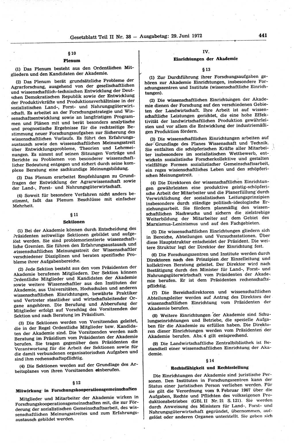 Gesetzblatt (GBl.) der Deutschen Demokratischen Republik (DDR) Teil ⅠⅠ 1972, Seite 441 (GBl. DDR ⅠⅠ 1972, S. 441)