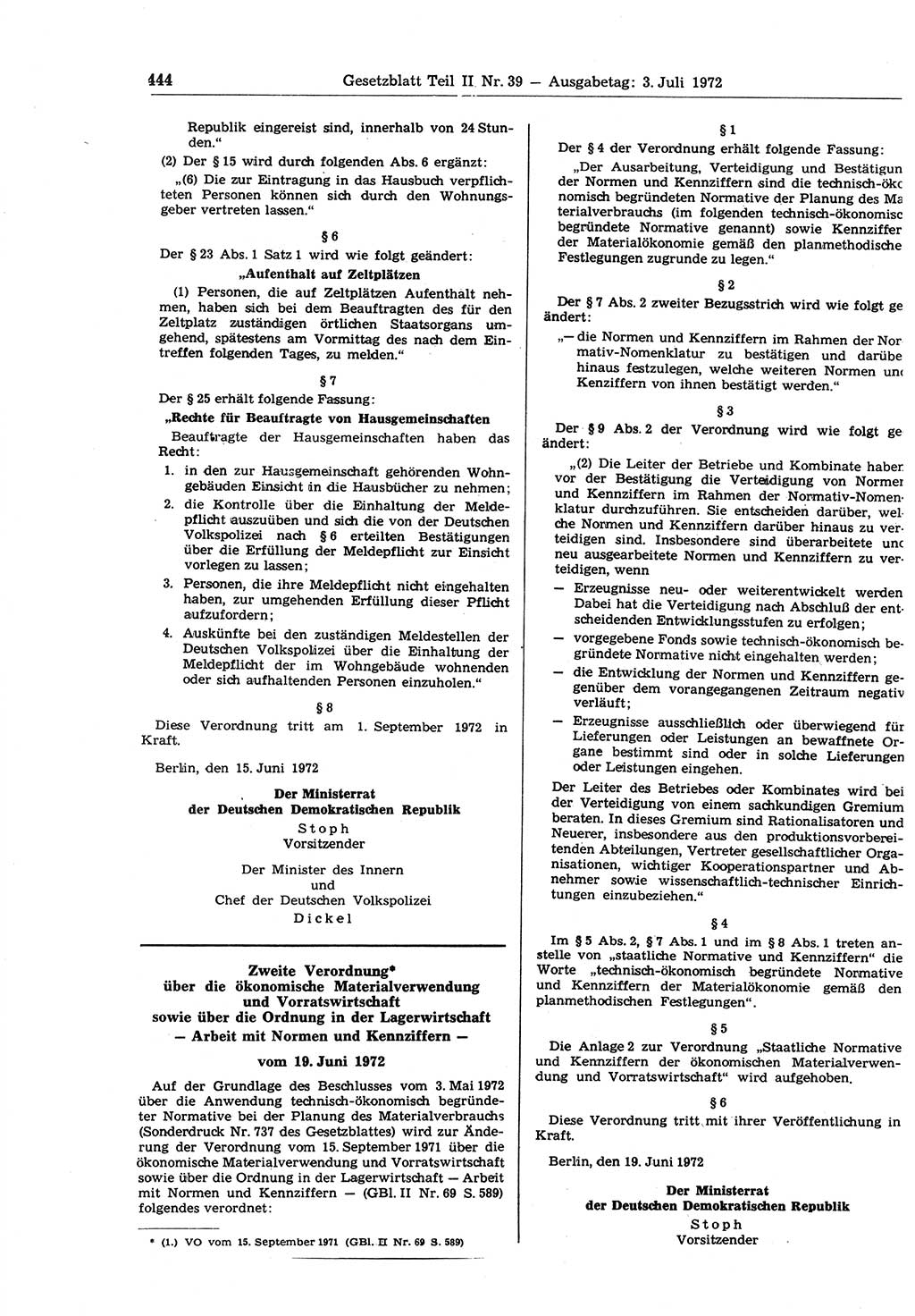 Gesetzblatt (GBl.) der Deutschen Demokratischen Republik (DDR) Teil ⅠⅠ 1972, Seite 444 (GBl. DDR ⅠⅠ 1972, S. 444)