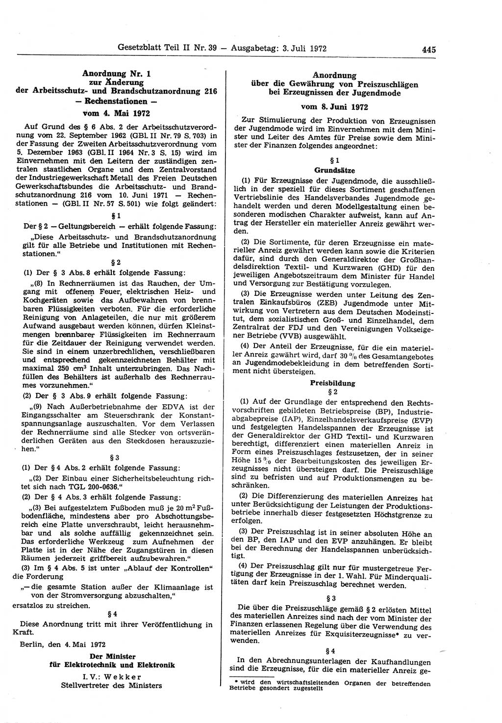Gesetzblatt (GBl.) der Deutschen Demokratischen Republik (DDR) Teil ⅠⅠ 1972, Seite 445 (GBl. DDR ⅠⅠ 1972, S. 445)