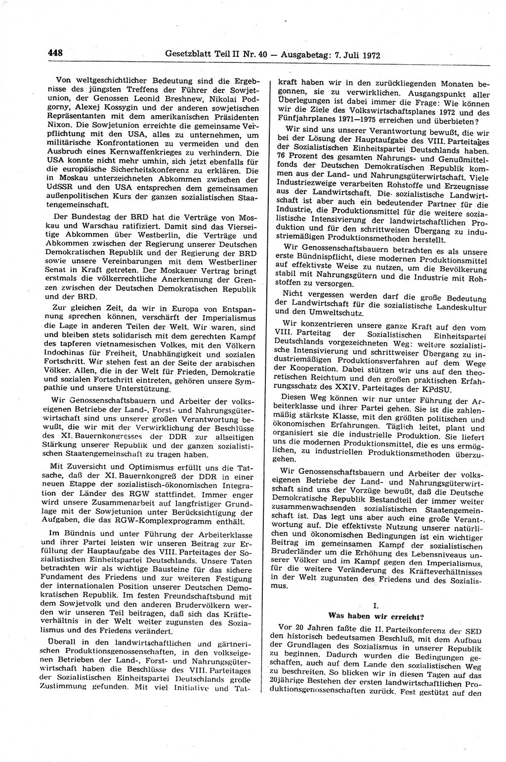 Gesetzblatt (GBl.) der Deutschen Demokratischen Republik (DDR) Teil ⅠⅠ 1972, Seite 448 (GBl. DDR ⅠⅠ 1972, S. 448)