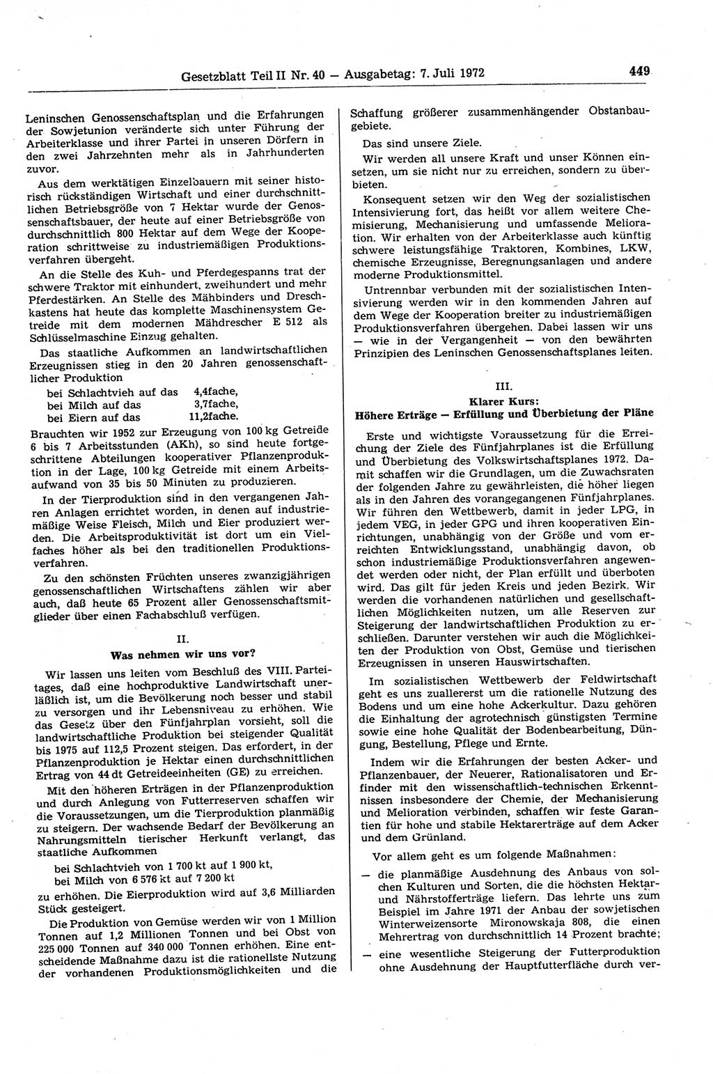 Gesetzblatt (GBl.) der Deutschen Demokratischen Republik (DDR) Teil ⅠⅠ 1972, Seite 449 (GBl. DDR ⅠⅠ 1972, S. 449)