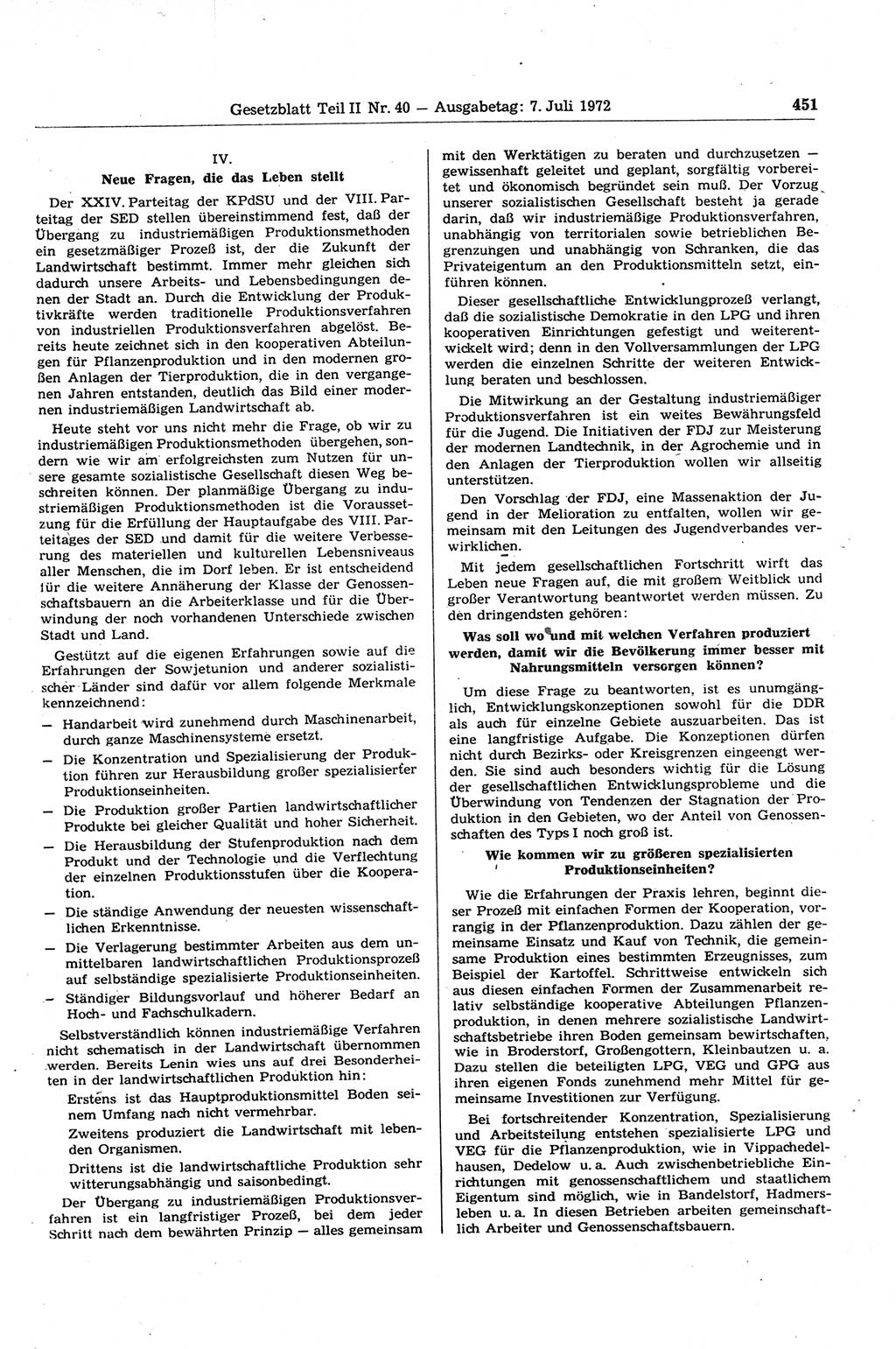 Gesetzblatt (GBl.) der Deutschen Demokratischen Republik (DDR) Teil ⅠⅠ 1972, Seite 451 (GBl. DDR ⅠⅠ 1972, S. 451)