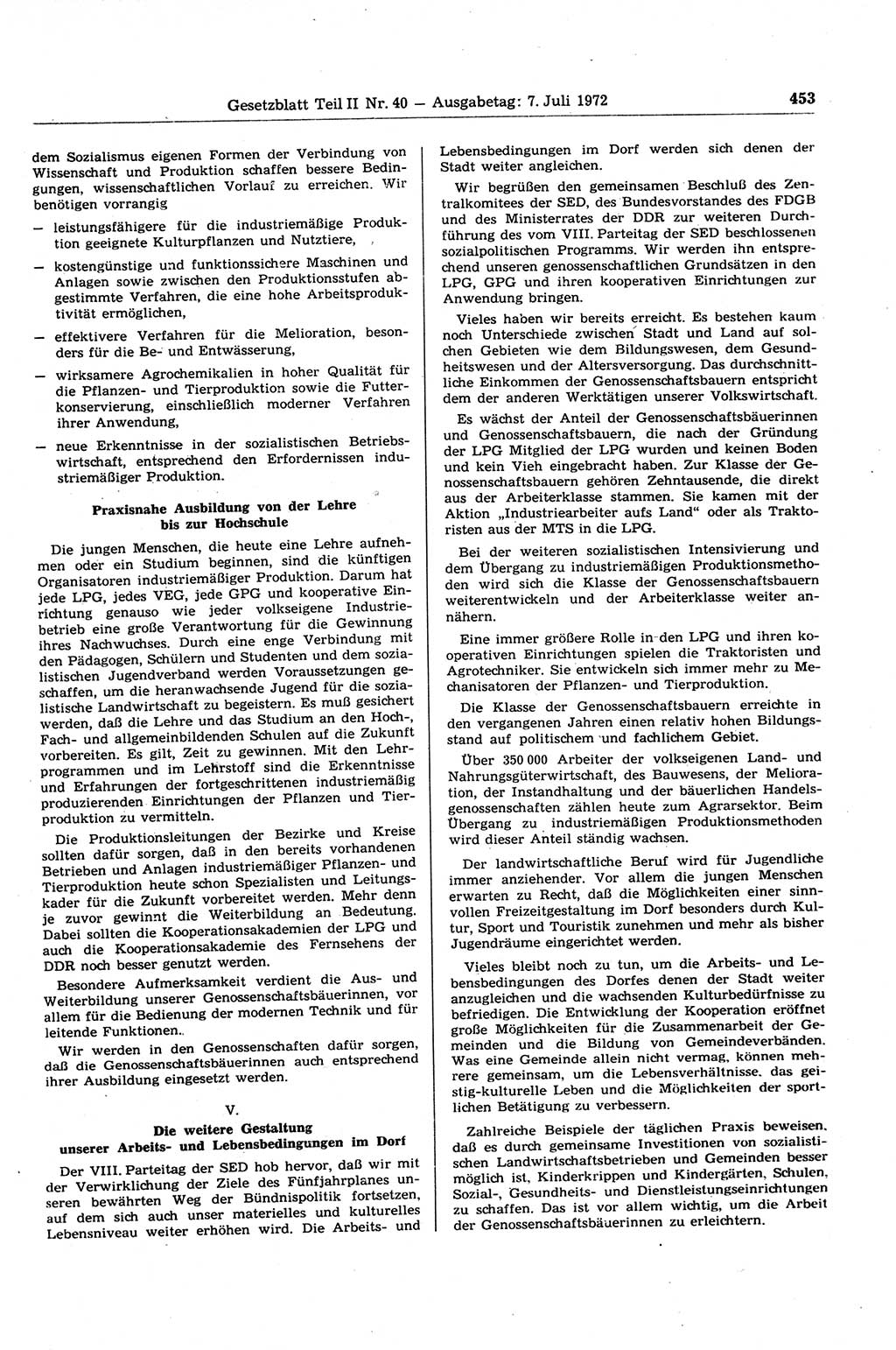 Gesetzblatt (GBl.) der Deutschen Demokratischen Republik (DDR) Teil ⅠⅠ 1972, Seite 453 (GBl. DDR ⅠⅠ 1972, S. 453)