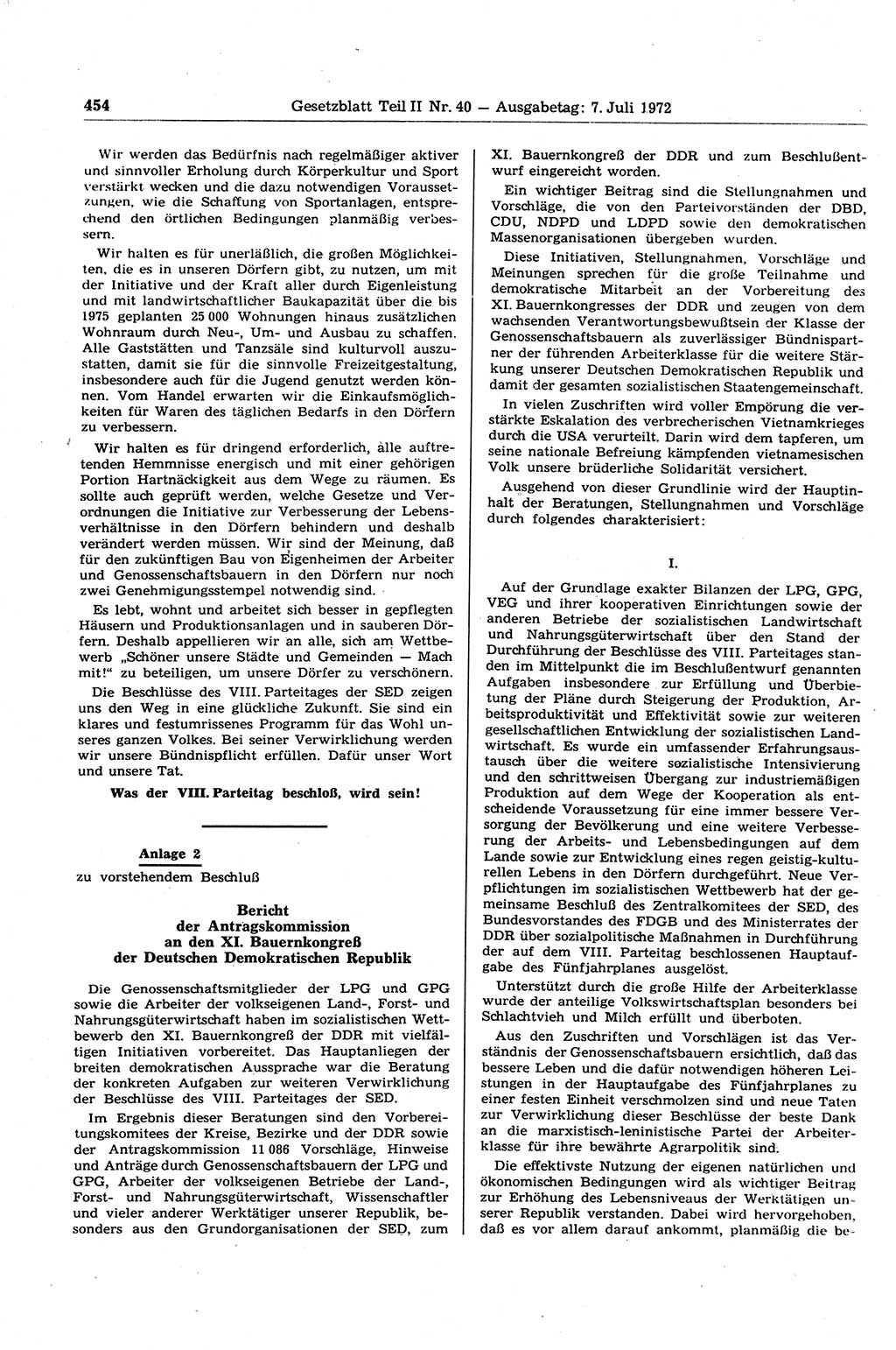 Gesetzblatt (GBl.) der Deutschen Demokratischen Republik (DDR) Teil ⅠⅠ 1972, Seite 454 (GBl. DDR ⅠⅠ 1972, S. 454)
