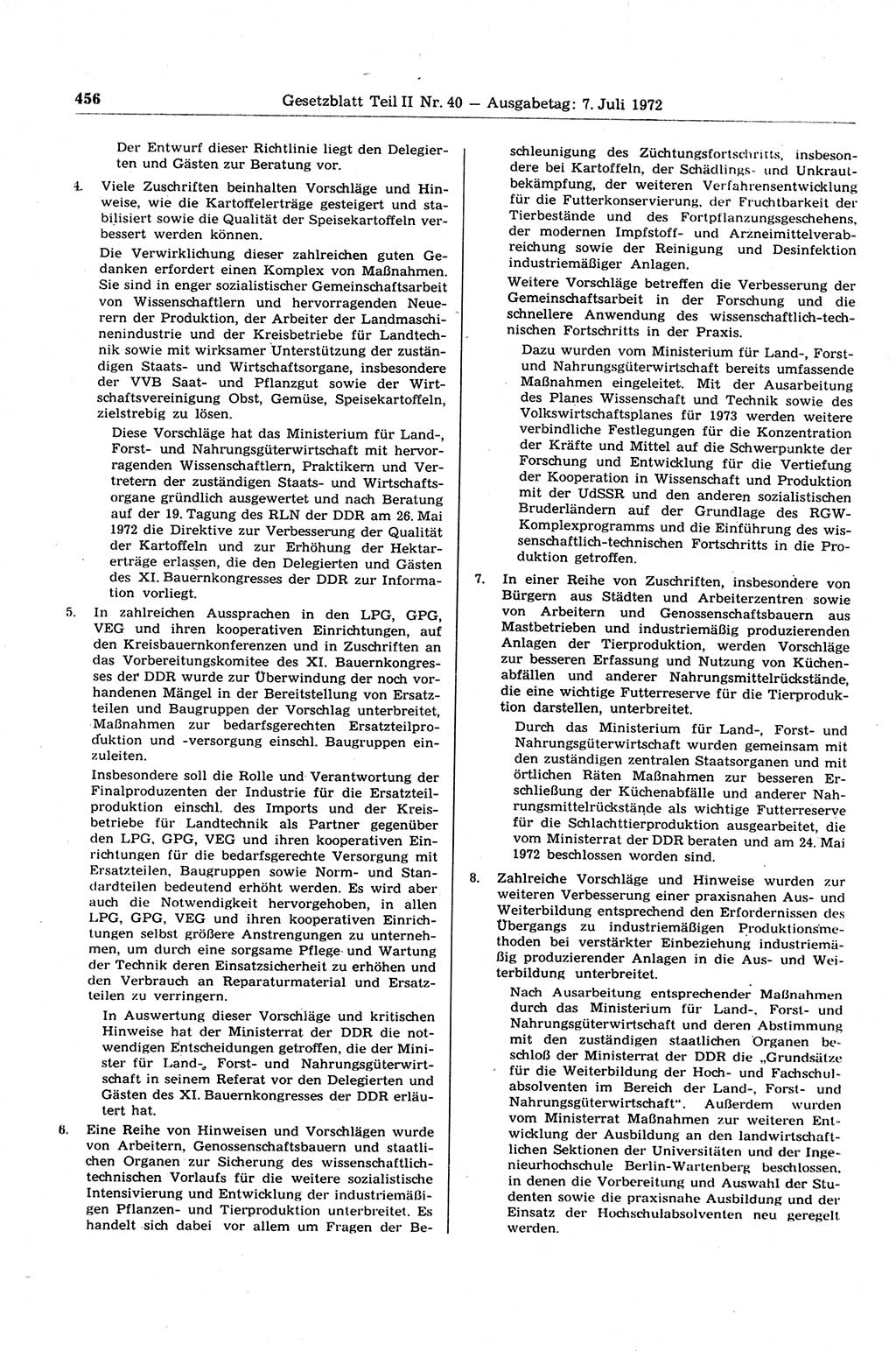 Gesetzblatt (GBl.) der Deutschen Demokratischen Republik (DDR) Teil ⅠⅠ 1972, Seite 456 (GBl. DDR ⅠⅠ 1972, S. 456)