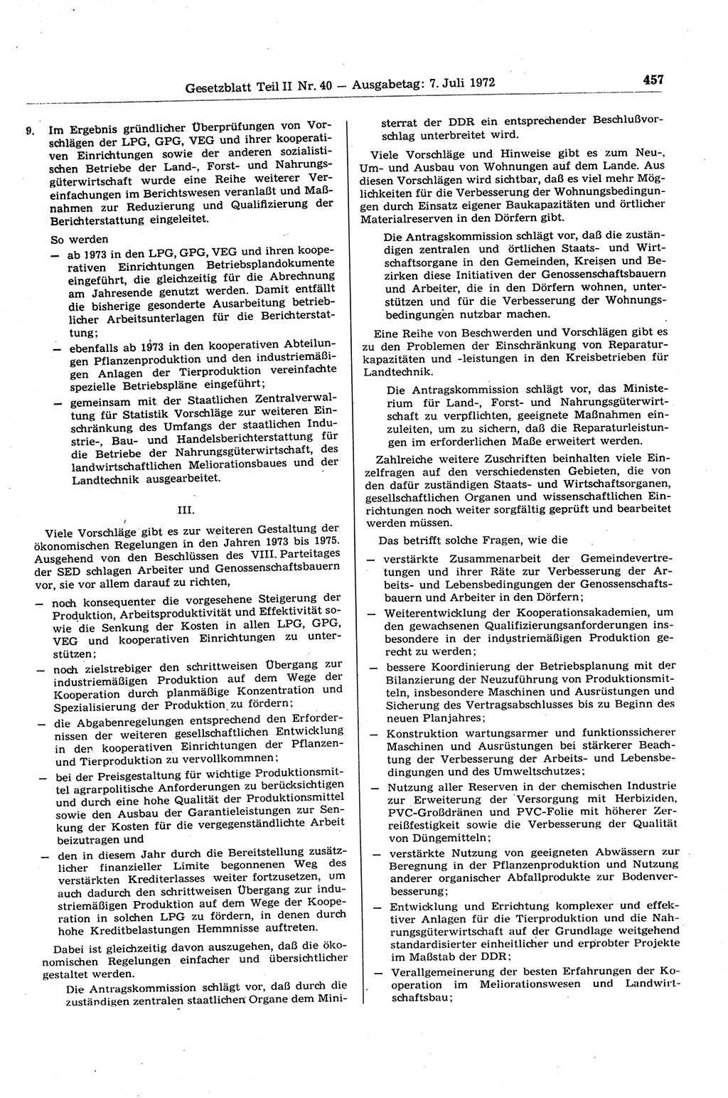 Gesetzblatt (GBl.) der Deutschen Demokratischen Republik (DDR) Teil ⅠⅠ 1972, Seite 457 (GBl. DDR ⅠⅠ 1972, S. 457)