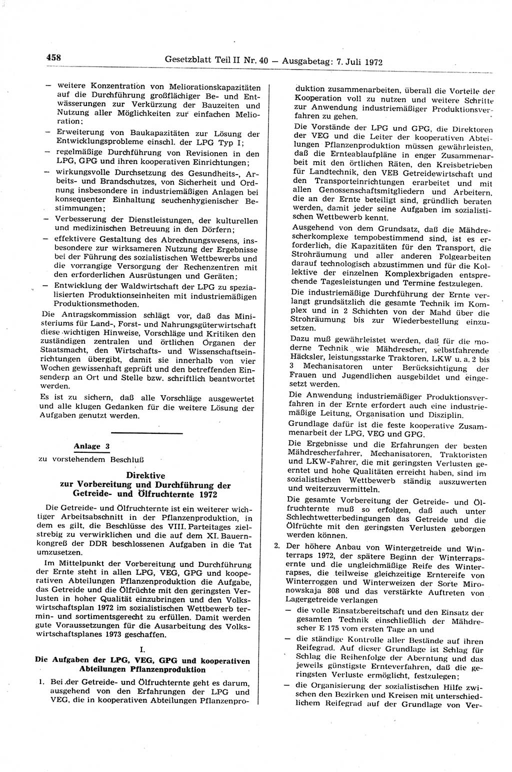 Gesetzblatt (GBl.) der Deutschen Demokratischen Republik (DDR) Teil ⅠⅠ 1972, Seite 458 (GBl. DDR ⅠⅠ 1972, S. 458)