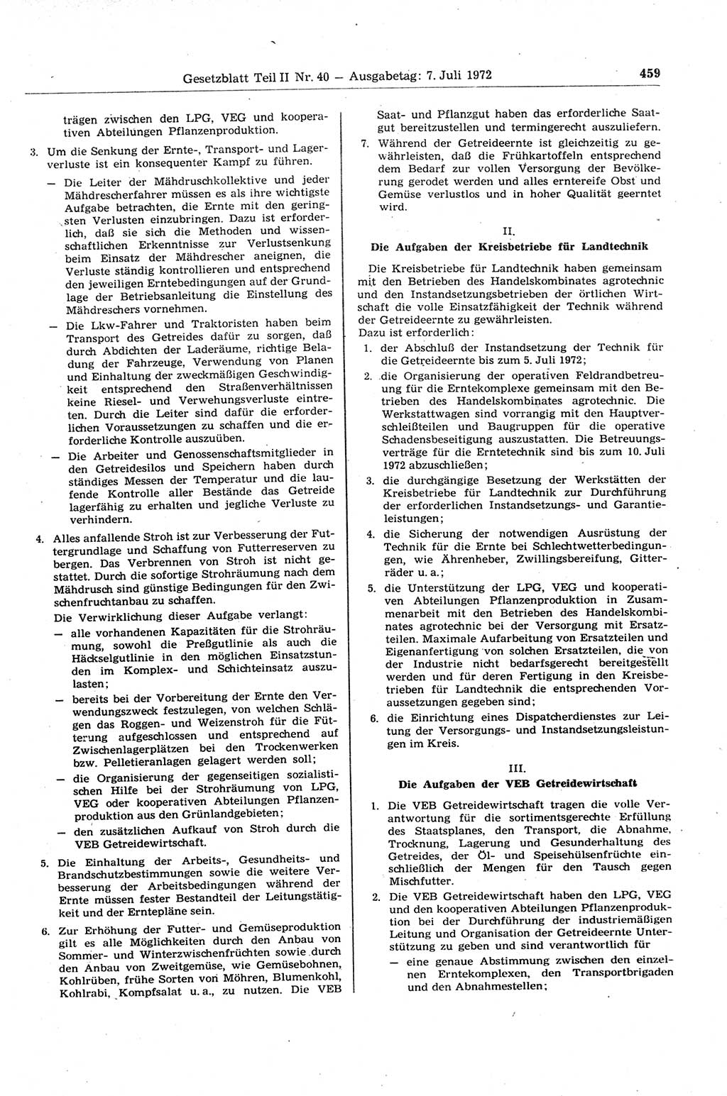 Gesetzblatt (GBl.) der Deutschen Demokratischen Republik (DDR) Teil ⅠⅠ 1972, Seite 459 (GBl. DDR ⅠⅠ 1972, S. 459)