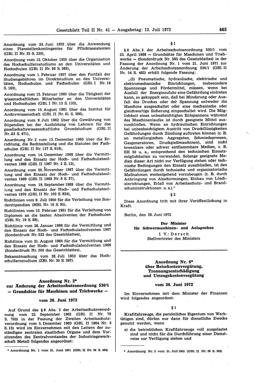 Gesetzblatt (GBl.) der Deutschen Demokratischen Republik (DDR) Teil ⅠⅠ 1972, Seite 465 (GBl. DDR ⅠⅠ 1972, S. 465)