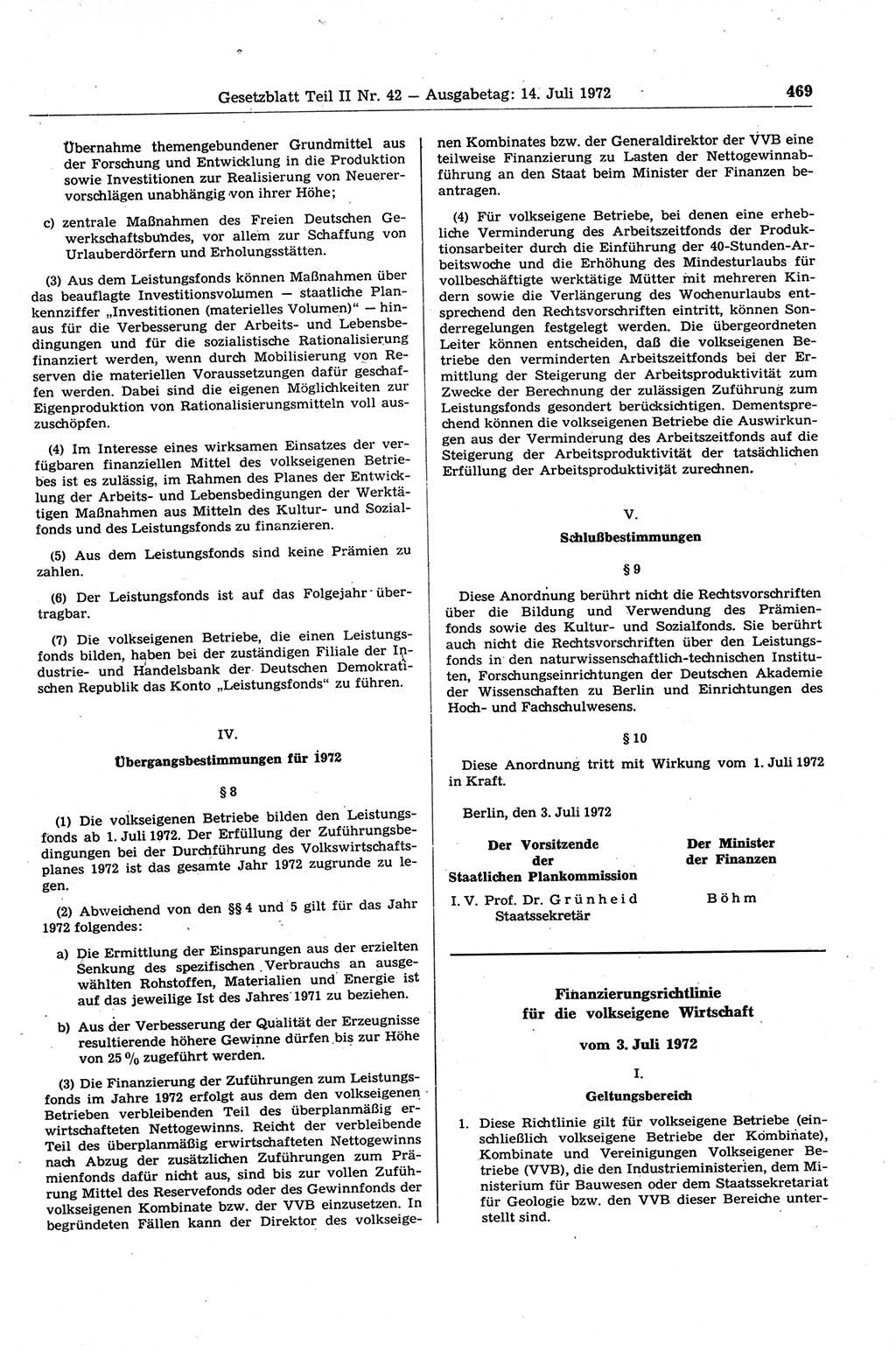 Gesetzblatt (GBl.) der Deutschen Demokratischen Republik (DDR) Teil ⅠⅠ 1972, Seite 469 (GBl. DDR ⅠⅠ 1972, S. 469)