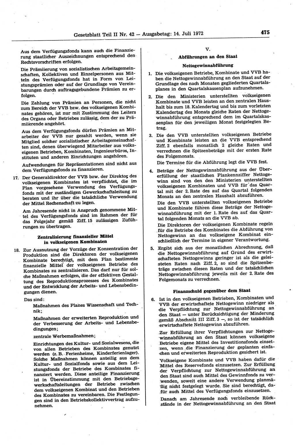 Gesetzblatt (GBl.) der Deutschen Demokratischen Republik (DDR) Teil ⅠⅠ 1972, Seite 475 (GBl. DDR ⅠⅠ 1972, S. 475)