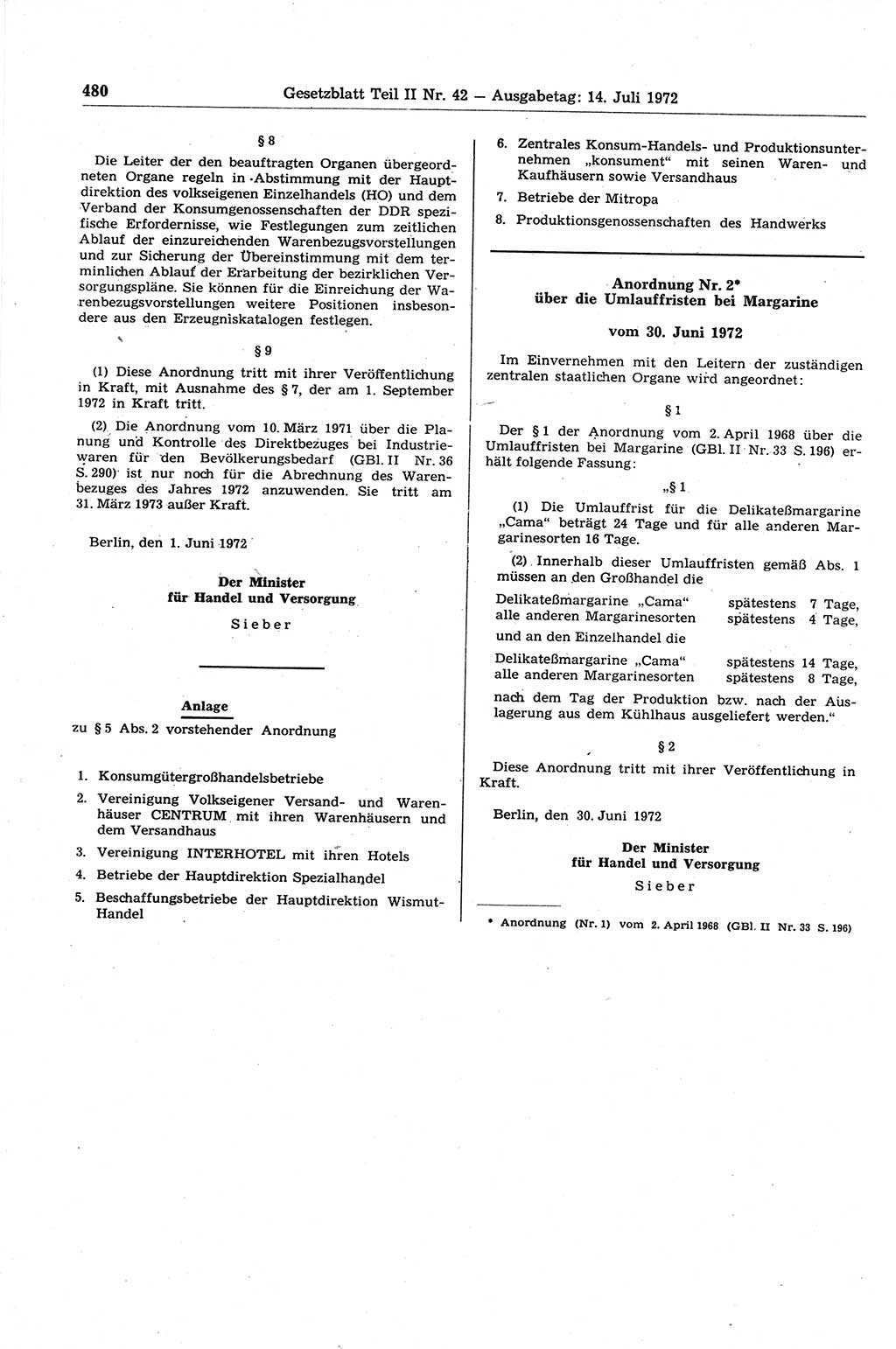 Gesetzblatt (GBl.) der Deutschen Demokratischen Republik (DDR) Teil ⅠⅠ 1972, Seite 480 (GBl. DDR ⅠⅠ 1972, S. 480)