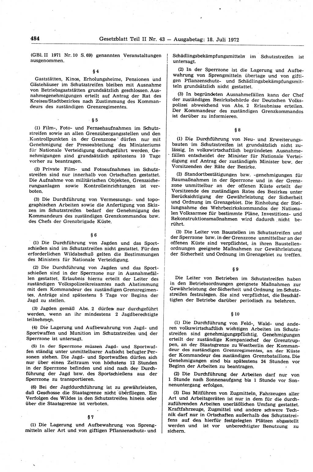 Gesetzblatt (GBl.) der Deutschen Demokratischen Republik (DDR) Teil ⅠⅠ 1972, Seite 484 (GBl. DDR ⅠⅠ 1972, S. 484)