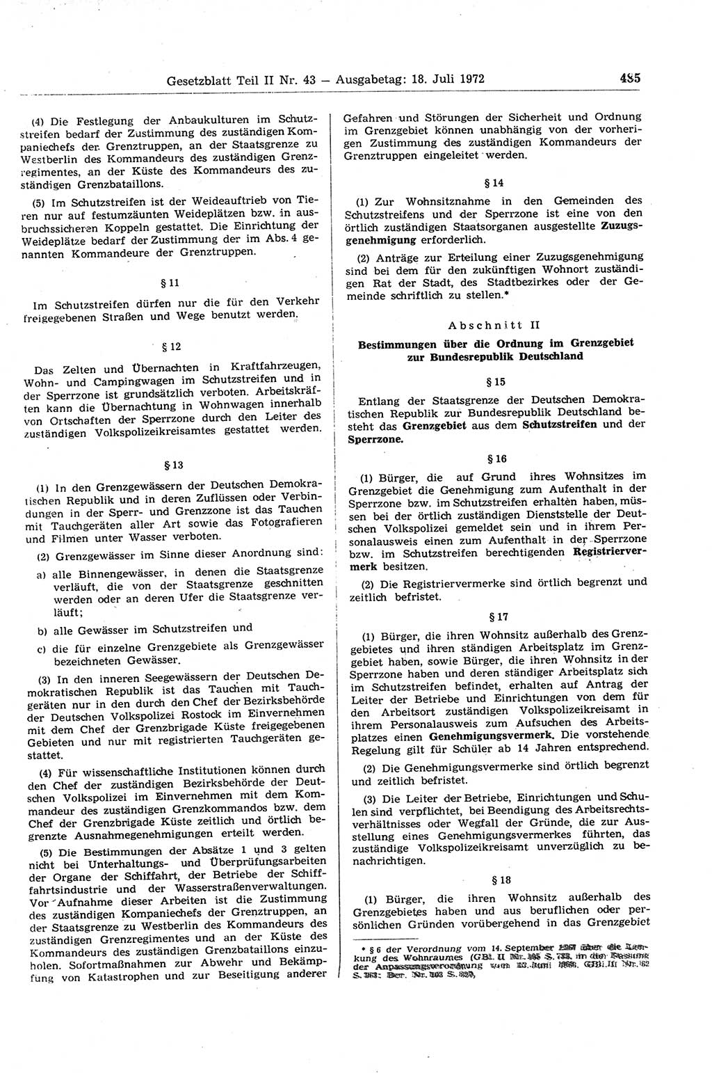 Gesetzblatt (GBl.) der Deutschen Demokratischen Republik (DDR) Teil ⅠⅠ 1972, Seite 485 (GBl. DDR ⅠⅠ 1972, S. 485)