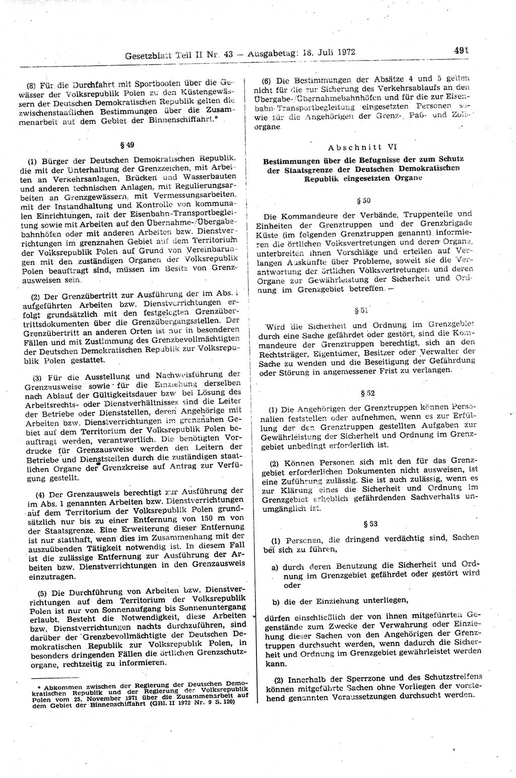 Gesetzblatt (GBl.) der Deutschen Demokratischen Republik (DDR) Teil ⅠⅠ 1972, Seite 491 (GBl. DDR ⅠⅠ 1972, S. 491)