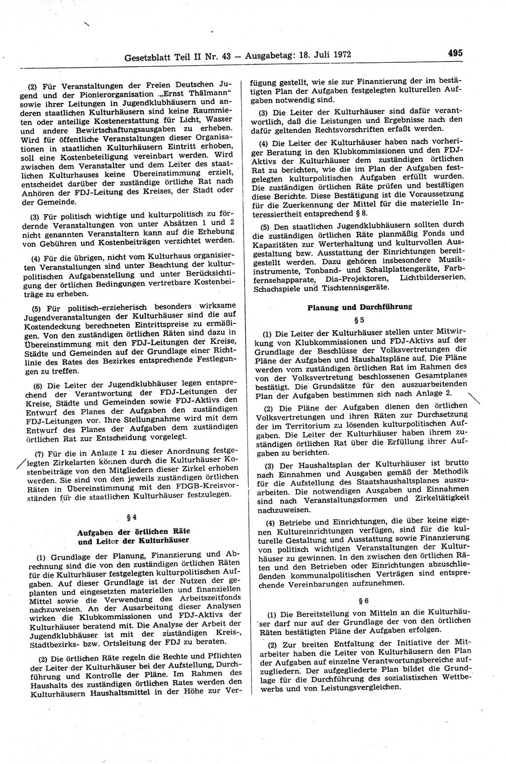 Gesetzblatt (GBl.) der Deutschen Demokratischen Republik (DDR) Teil ⅠⅠ 1972, Seite 495 (GBl. DDR ⅠⅠ 1972, S. 495)