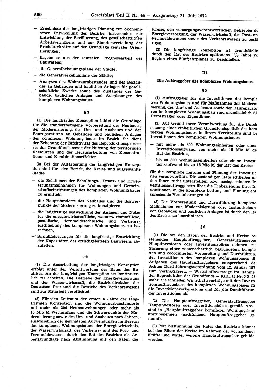 Gesetzblatt (GBl.) der Deutschen Demokratischen Republik (DDR) Teil ⅠⅠ 1972, Seite 500 (GBl. DDR ⅠⅠ 1972, S. 500)