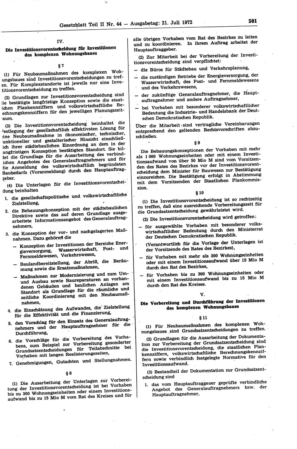 Gesetzblatt (GBl.) der Deutschen Demokratischen Republik (DDR) Teil ⅠⅠ 1972, Seite 501 (GBl. DDR ⅠⅠ 1972, S. 501)