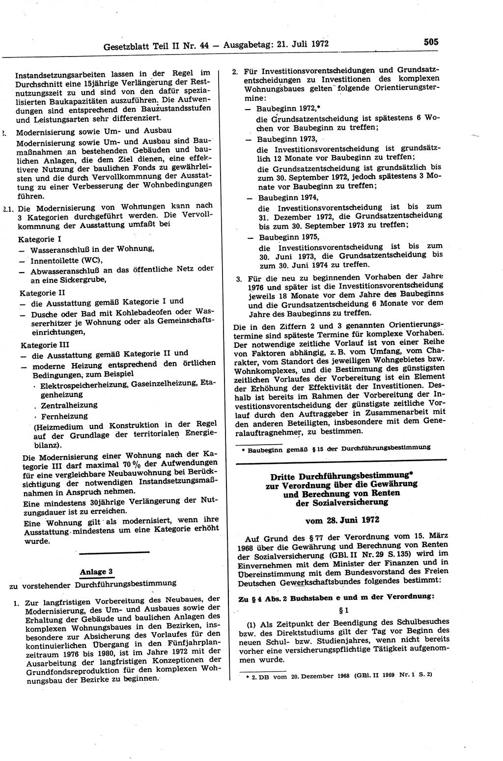 Gesetzblatt (GBl.) der Deutschen Demokratischen Republik (DDR) Teil ⅠⅠ 1972, Seite 505 (GBl. DDR ⅠⅠ 1972, S. 505)