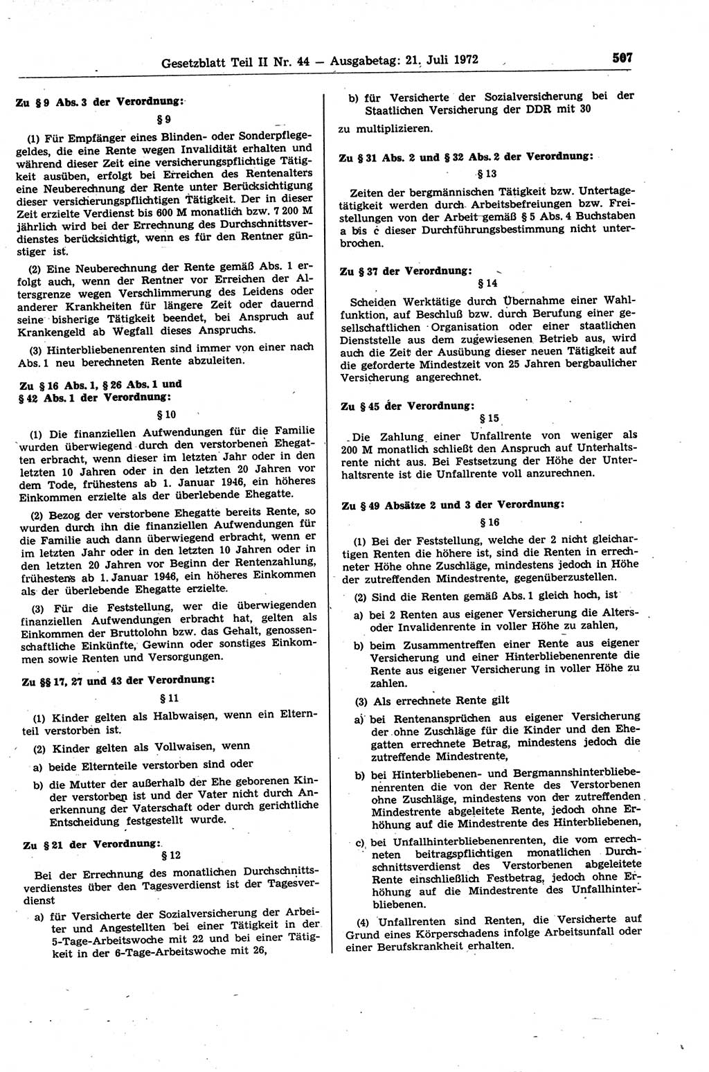 Gesetzblatt (GBl.) der Deutschen Demokratischen Republik (DDR) Teil ⅠⅠ 1972, Seite 507 (GBl. DDR ⅠⅠ 1972, S. 507)