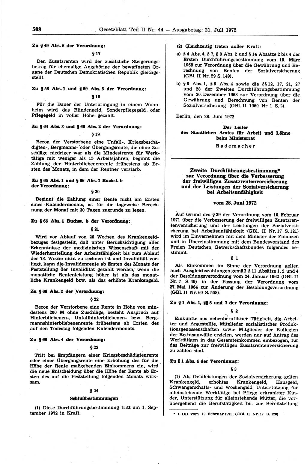 Gesetzblatt (GBl.) der Deutschen Demokratischen Republik (DDR) Teil ⅠⅠ 1972, Seite 508 (GBl. DDR ⅠⅠ 1972, S. 508)